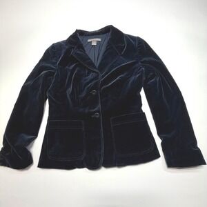 Saks Fifth Avenue Women's 4 Blue Velvet Blazer Jacket Classic Button Front